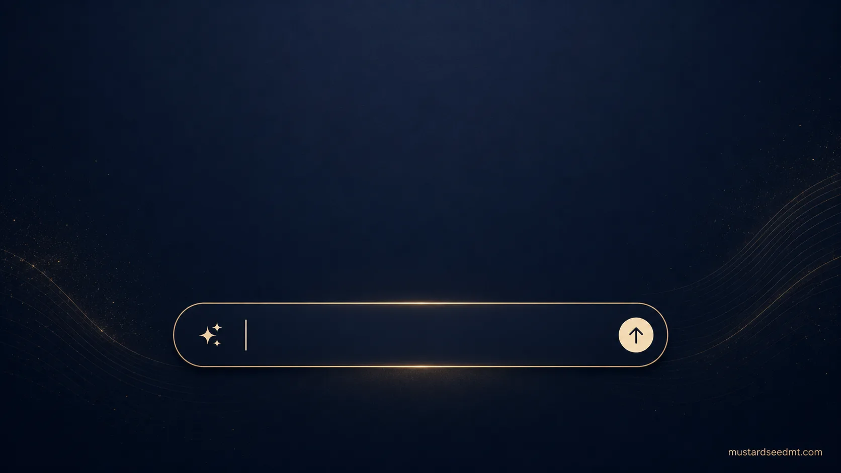 A single empty chat input bar glowing on deep navy, cursor waiting for a question.
