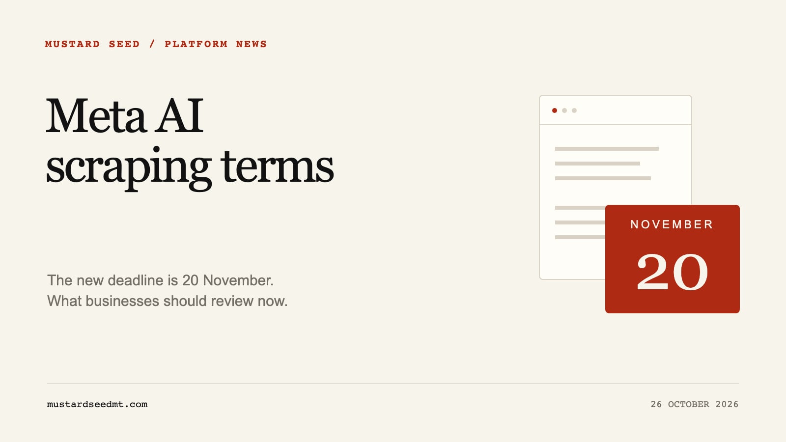 Meta AI scraping terms: business review before November 20
